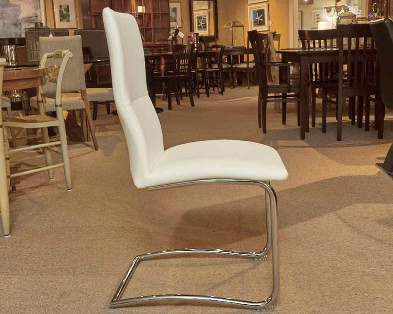 Set of 4 Faux White Leather Dining Chairs with Steel Legs