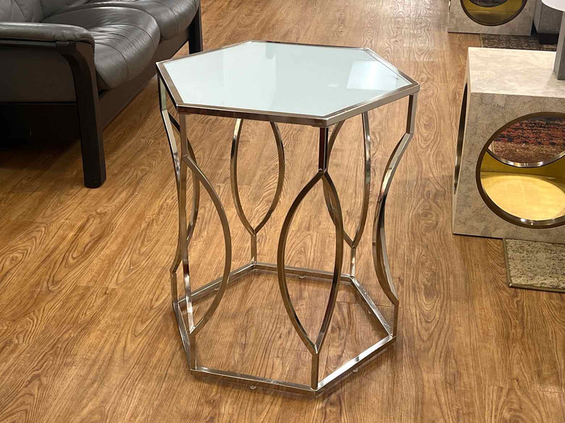 Chrome Side Table w/ Tempered Glassr Top