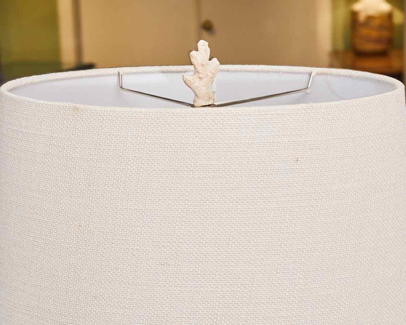 Distressed Coral & Seahorse With Natural Linen Drum ShadeTable Lamp