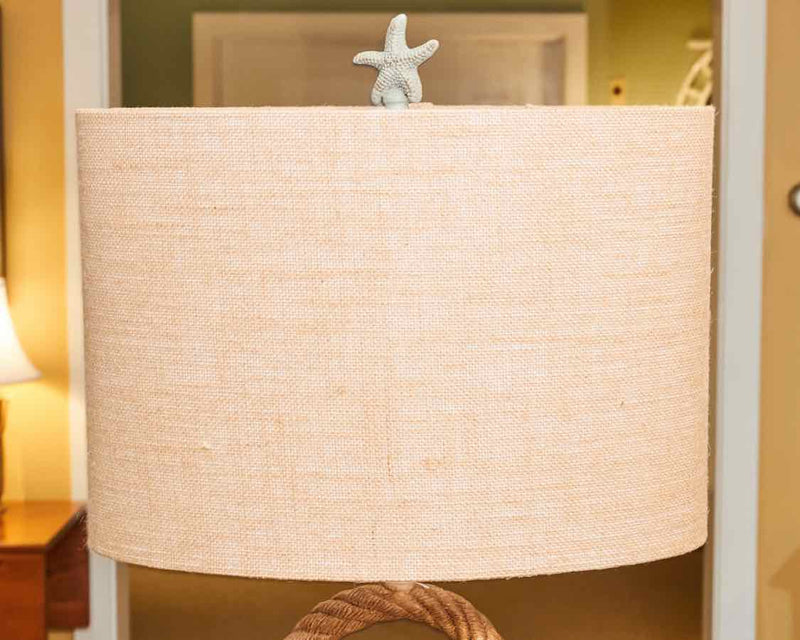 Sea Star Blue Coastal Rope & Starfish Moulded With Burlap Shade Table Lamp