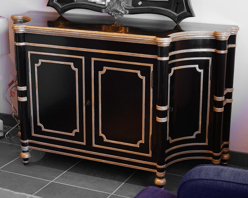 Black & Gold Trim 4 Door Sideboard with 3 Adjustable Shelves