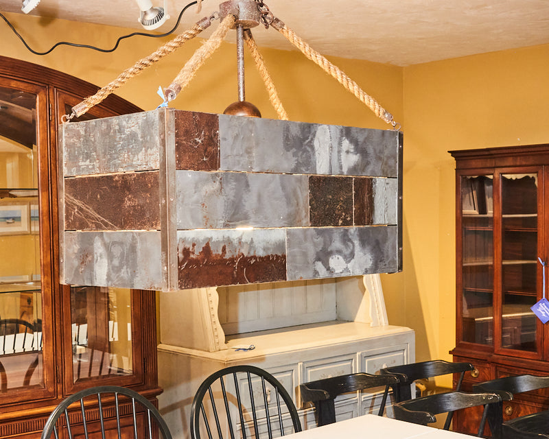 Farmhouse With Tin Box Shade Chandelier