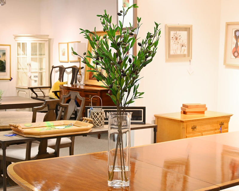 Olive Branches in Tall Rectangular Glass Vase