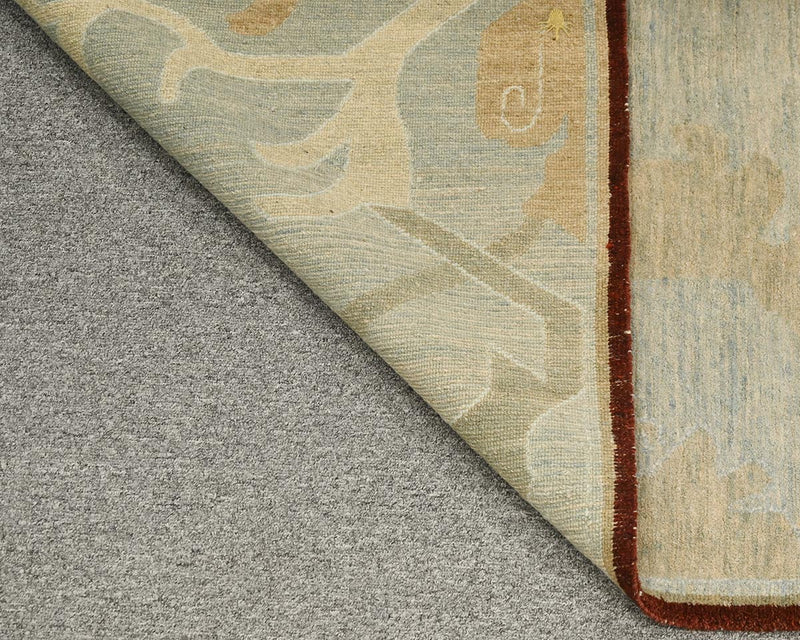 Stephen King Shades of Soft Blue-Green, Gold & Cream Rug w/ Burgundy Trim