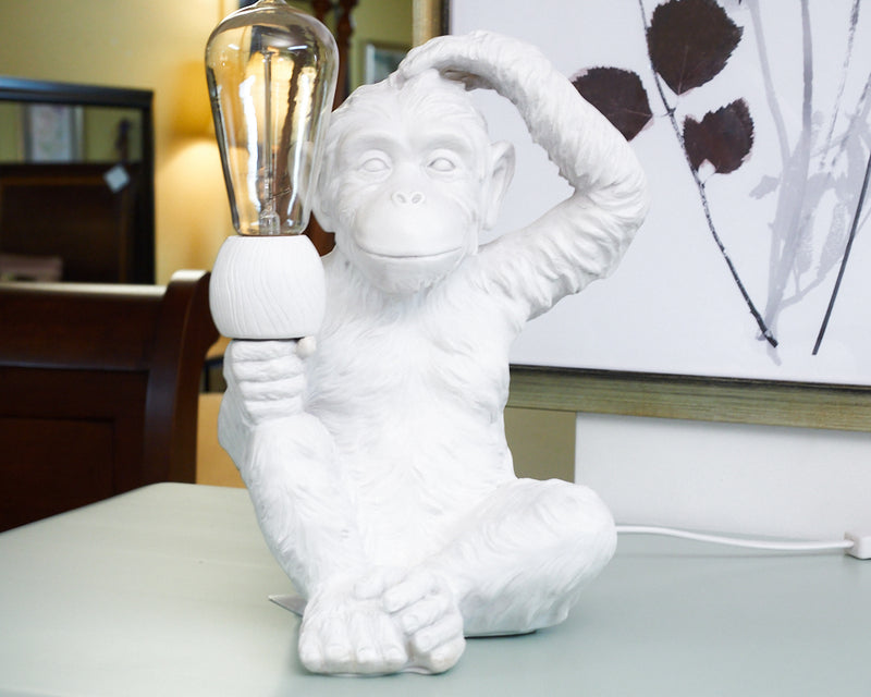 'Simia' White Resin Playful Monkey Table Lamp