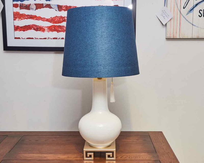 Dann Foley White Glass & Blue Shade Table Lamp