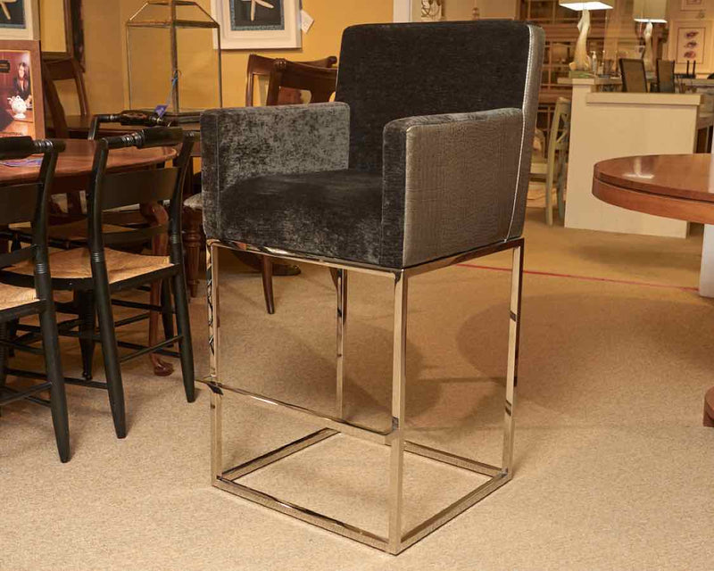 Pair of Faux Gator Bar Stools in Charcoal Upholstery & Steel Legs