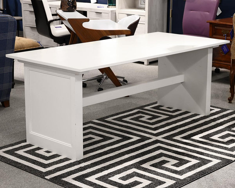 Custom Dining Table with Panel Trestle in White Lacquer Finish