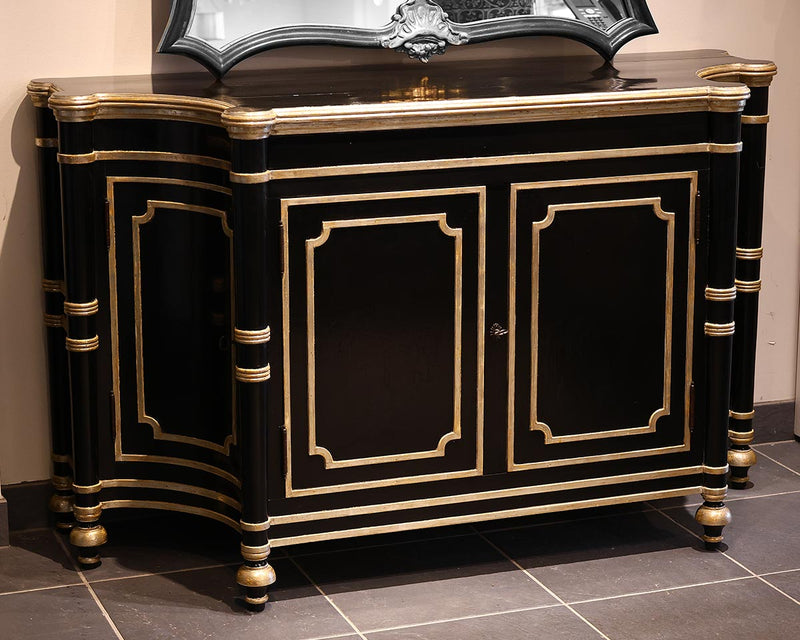 Black & Gold Trim 4 Door Sideboard with 3 Adjustable Shelves