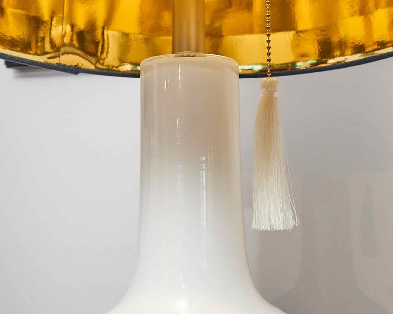 Dann Foley White Glass & Blue Shade Table Lamp