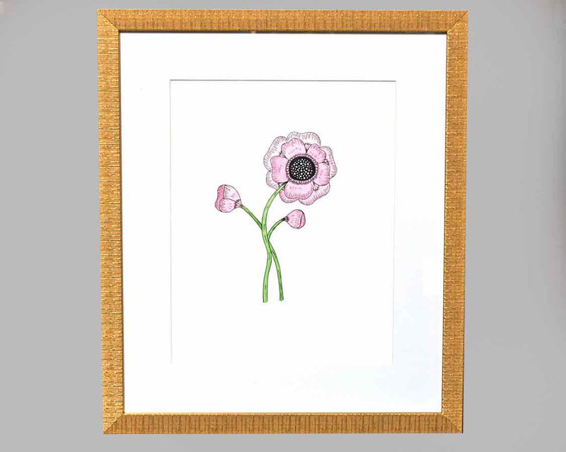 Framed hand painting:Pink Floral Pops: 1/4