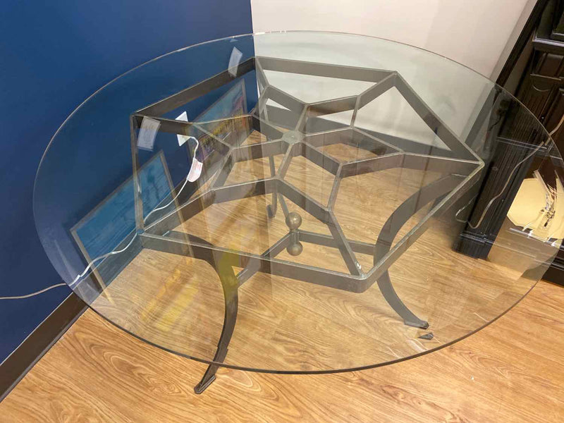 Iron Hexagram Foyer Table with Round Glass Top