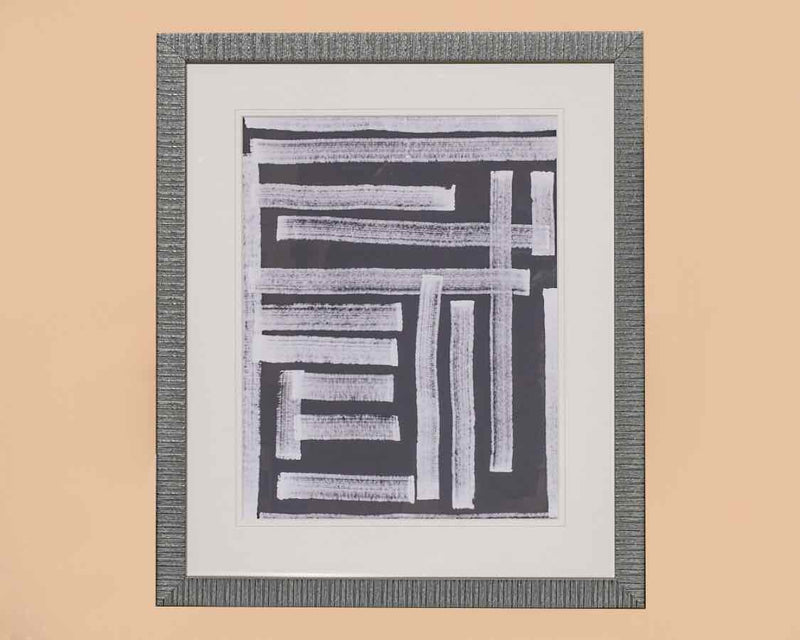 Naive Lines Wind III Art Print In White Matt & Textured Black Frame