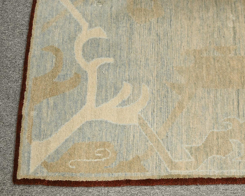 Stephen King Shades of Soft Blue-Green, Gold & Cream Rug w/ Burgundy Trim