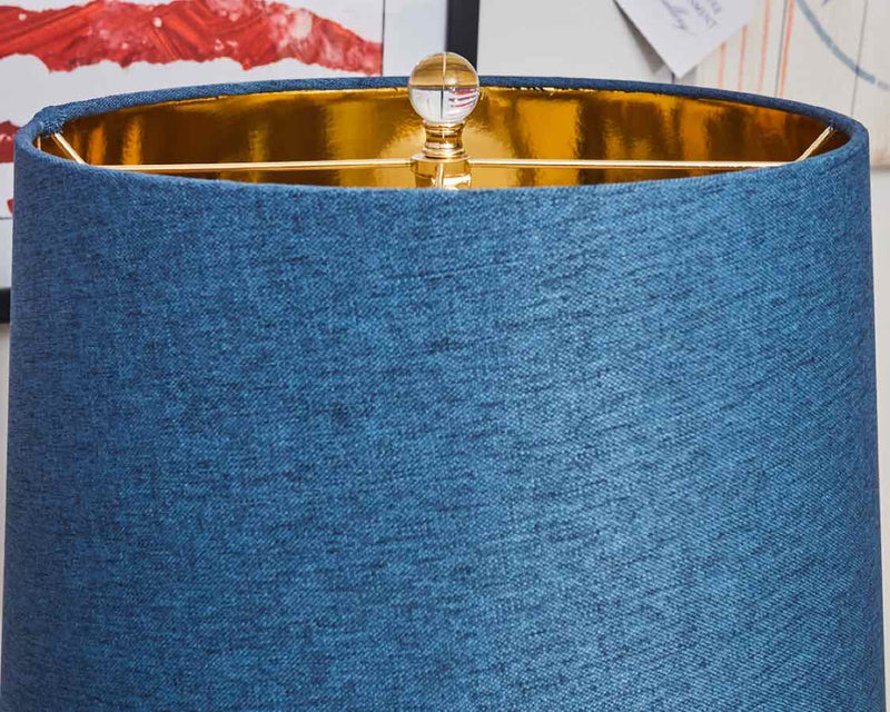 Dann Foley White Glass & Blue Shade Table Lamp