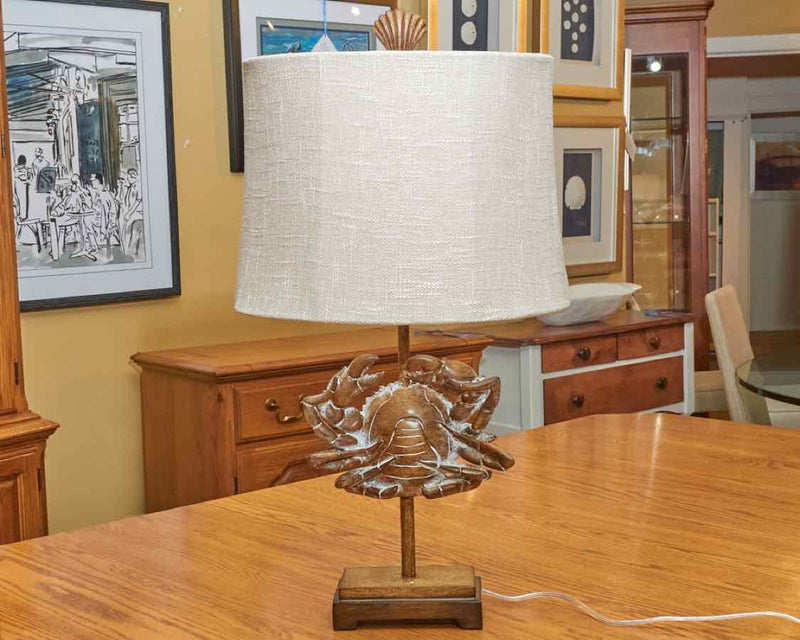 Crab Fossil In Lakeport Finish With Taupe Fabric Shade Table Lamp