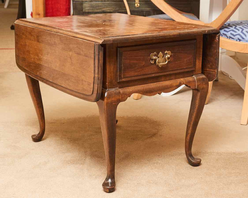 Sprague & Carleton  Dark Stained Cherry 1 Drawer Drop Leaf Side Table