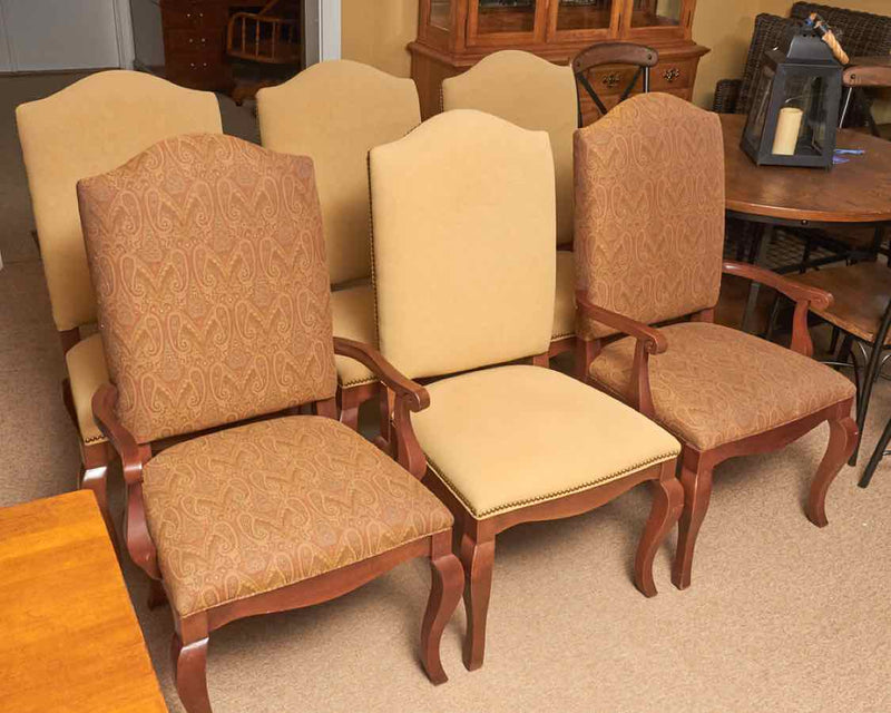 Set Of 6 Ethan Allen 2 Paisley Arm & 4 'Golden Rod' Upholstered i Dining Chairs