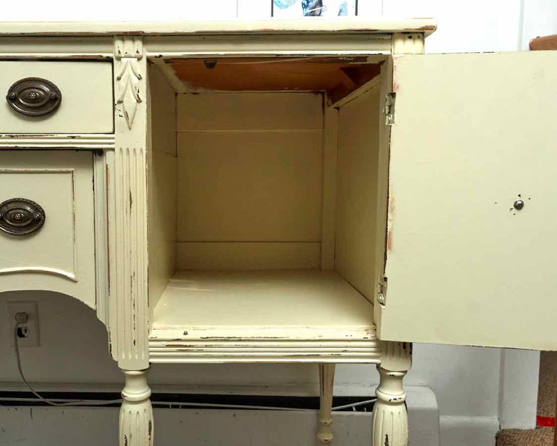 Distressed Ivory Finish 2 Drawer 2 Door Turned Legs Sideboard