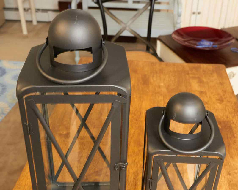 Set Of 2 Matte Black Stainless Steel Lanterns