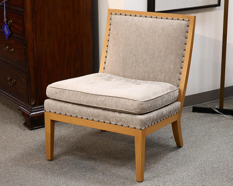 Mattaliano Armless Oak Frame Chair with Taupe Velvet Upholstery