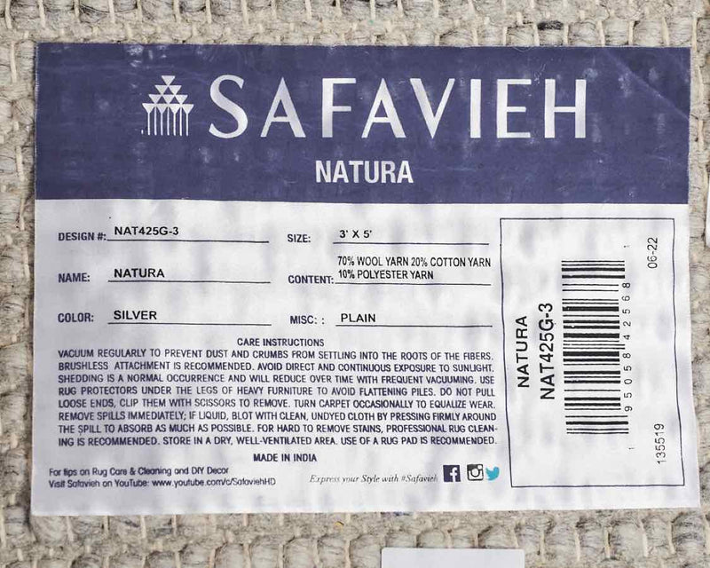 Safavieh Natural Silver 80% Wool & 20% Cotton  3'x 5' Area Rug