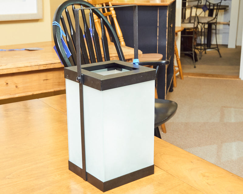 Small Frosted Glass Lantern With Black Trim & LED Candle