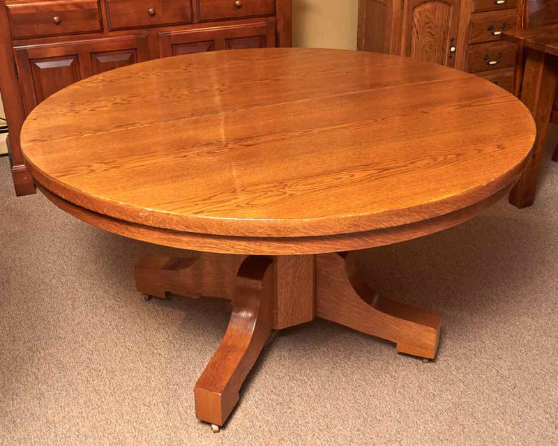 Oak Round Pedestal Dining Table with1 Leaf