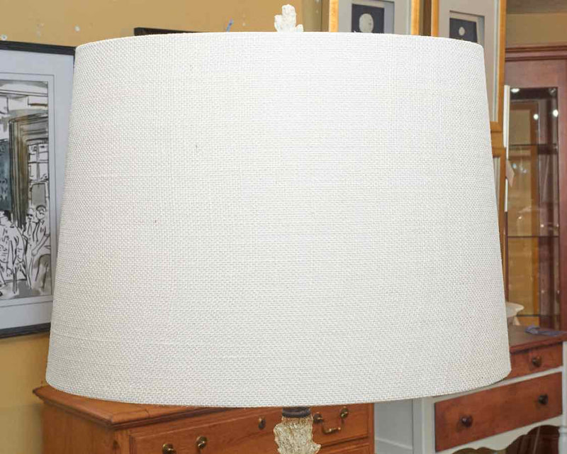 Distressed Tan Coral & Seahorse Natural Linen Drum Shade Table Lamp