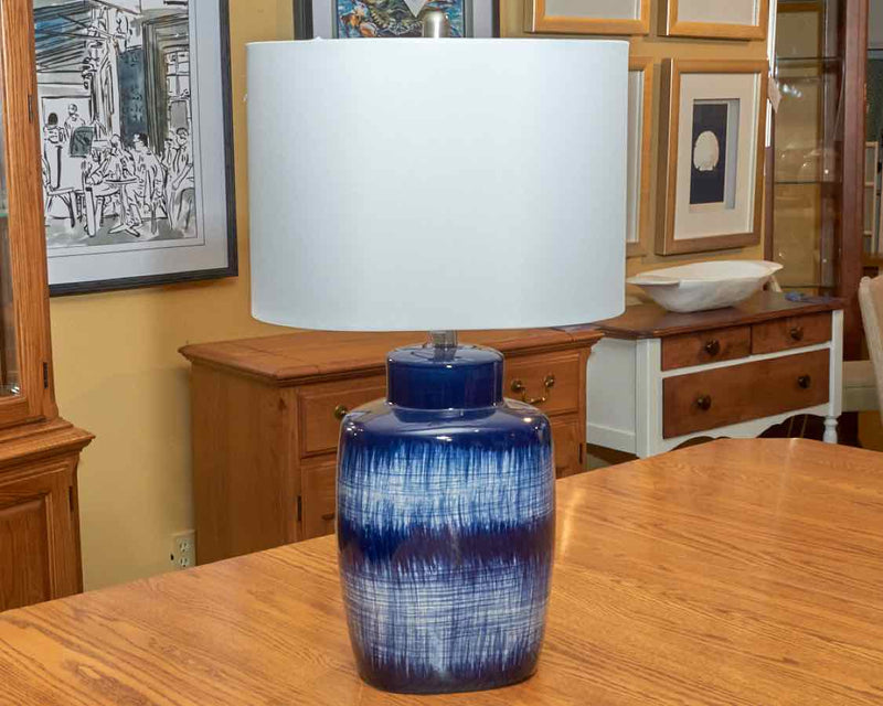 Yale 2 Tone Blue Glaze Ceramic Table Lamp With White Shade