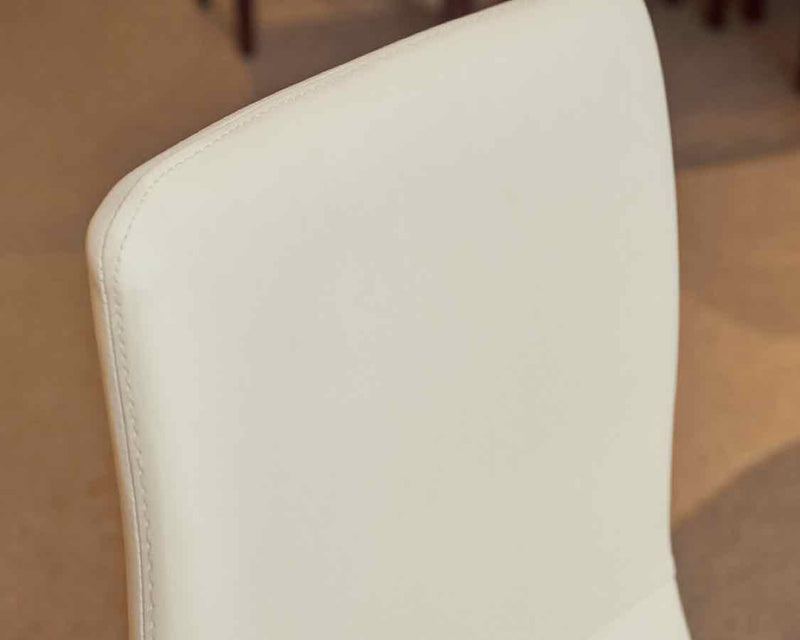 Set of 4 Faux White Leather Dining Chairs with Steel Legs