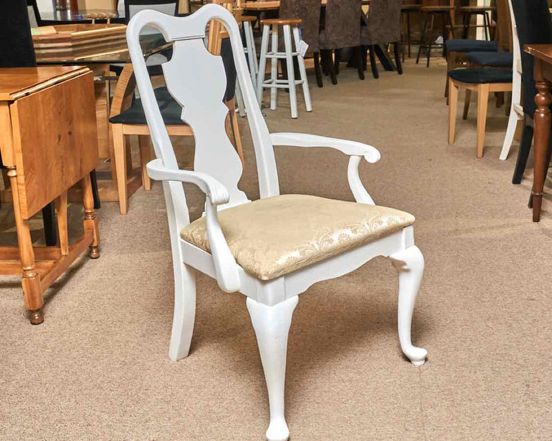 Set Of 2 Arm 2 Side Ivory Painted Dining Chairs