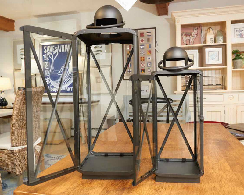 Set Of 2 Matte Black Stainless Steel Lanterns