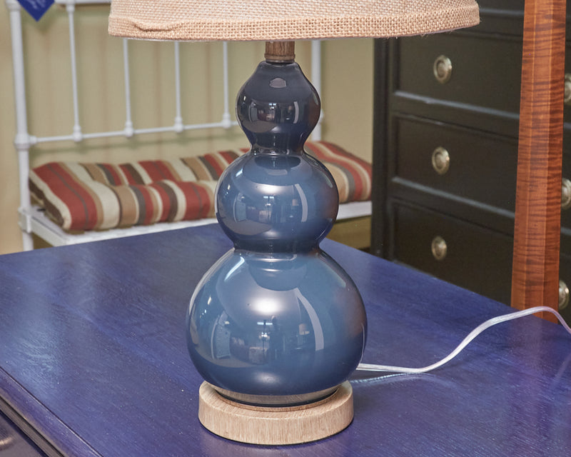 Blue Glass Stacked Orb With Burlap Shade Table Lamp