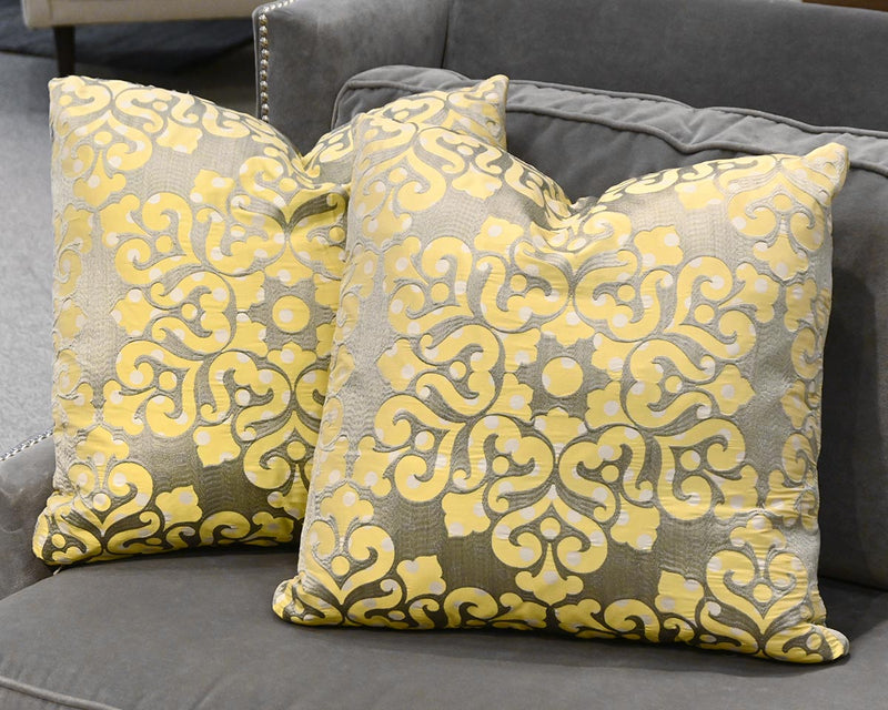 Pair of Gray with Yellow Design Accent Pillows