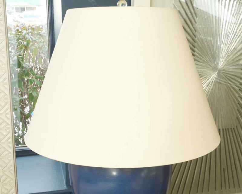 Pair of Large Blue Ceramic Urn Table Lamps with Off White Empire Shade