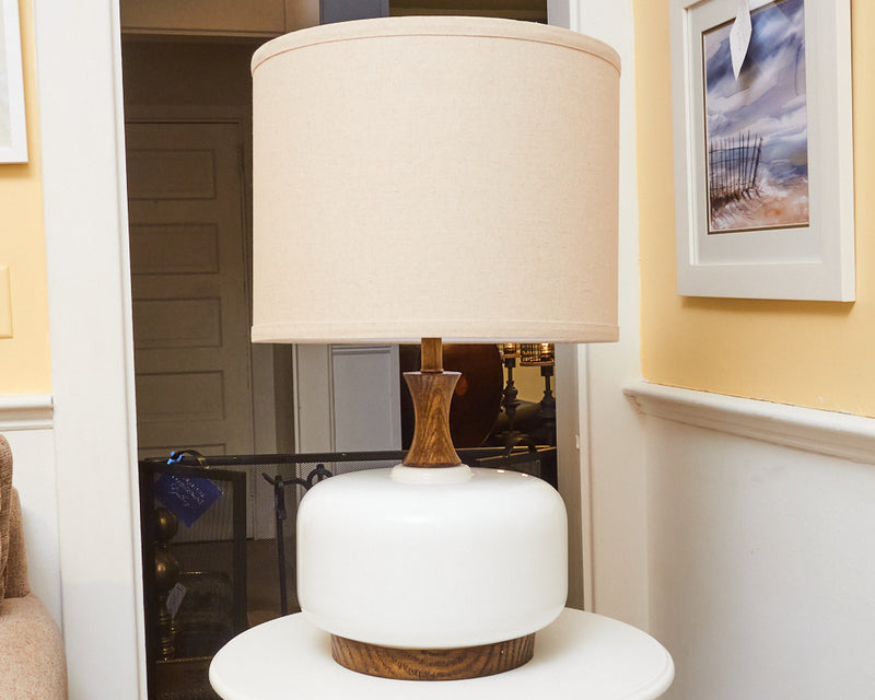 Transitional Wood & Ceramic In Chevelle Finish Drum Shade Table Lamp