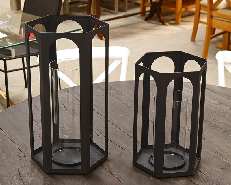 Set of  2 'Balley' Matte Black  Hexagonal Candle Holders