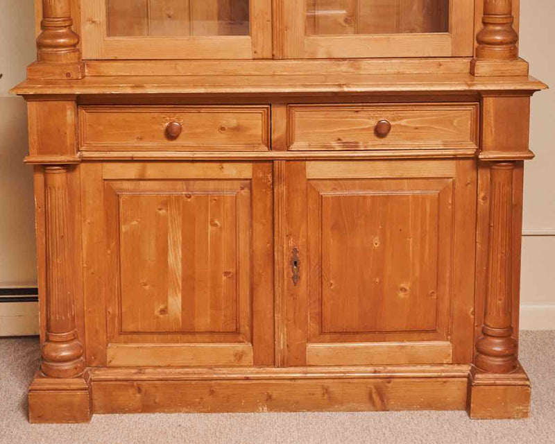 Reclaimed Pine 2 Glass Door 2 Drawer/Door With Reeded Columns Cabinet