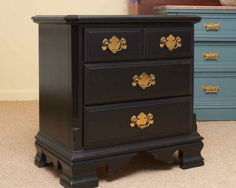 Black finish 3 drawer Nightstand with Brass Handles