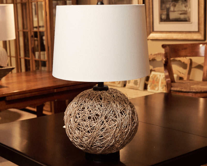 Woven Natural Rattan Ball Cap Linen Shade Table Lamp