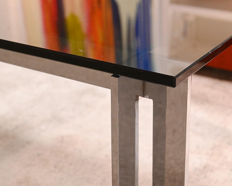 Milo Baughman Tinted Black Glass Cocktail Table with Chrome Base